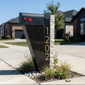 Marble & Gold Mailbox Post — White Marble Panel with Gold Address Numbers