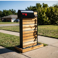 Cedar Classic Mailbox Post — Modern Wood & Steel with Custom House Numbers