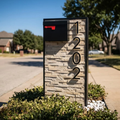 Ledge Stone Mailbox Post — Irregular Stacked Stone with Oversized Custom Numbers